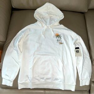 New REEF HOODIE CREAM COTTON LONG SLEEVE Women S Palm Tree/Sunset/Ocean Graphics